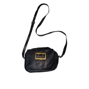 Burberry Black Leather Crossbody Bag with Gold Buckle